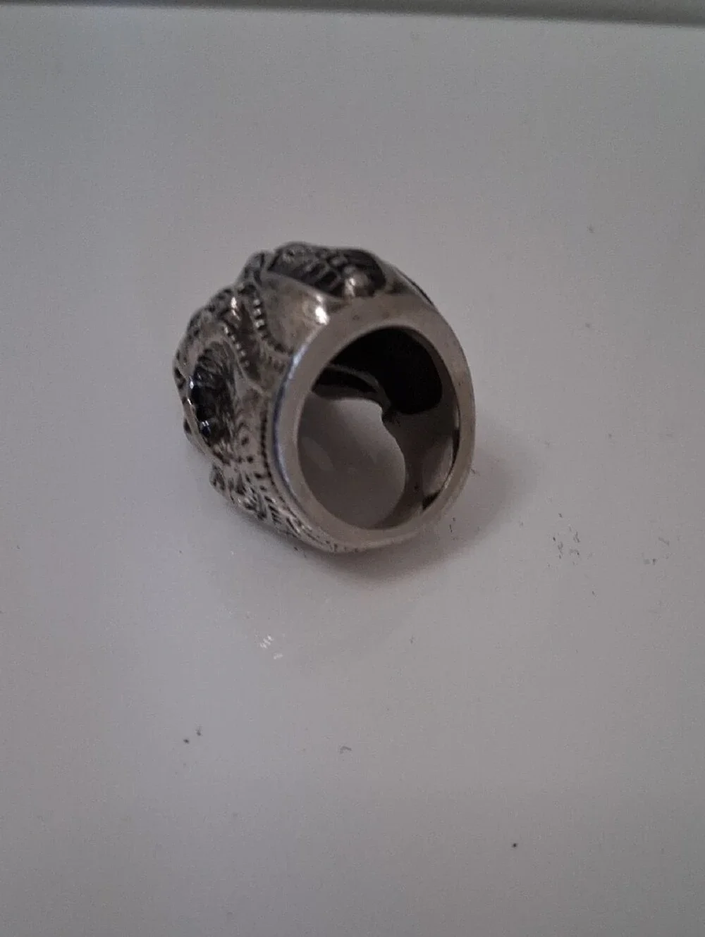 Intricate Skull Ring in Antique Silver Tone 316L Surgical Steel